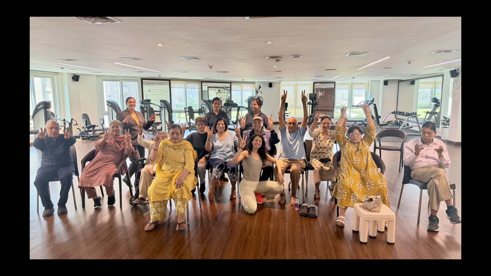 Group of Saral Satya Legacy senior residents after a yoga session